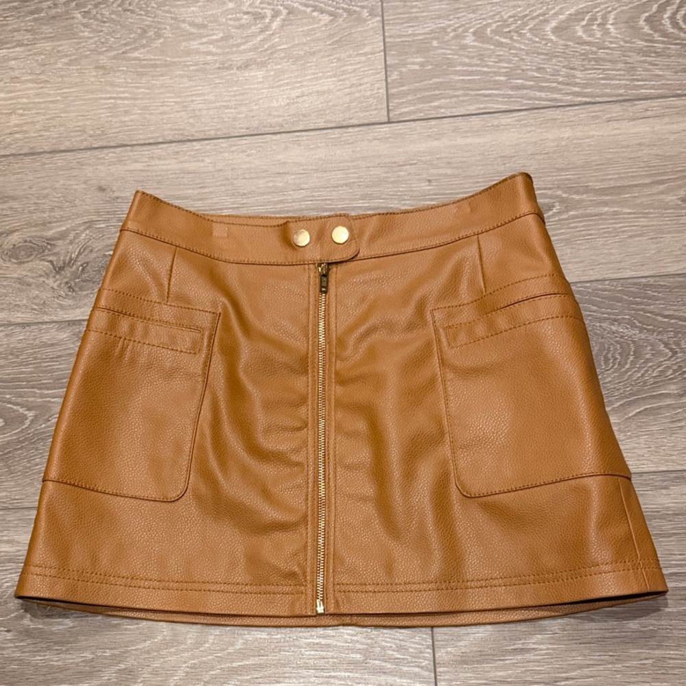 Free People Tan Leather Mini Skirt